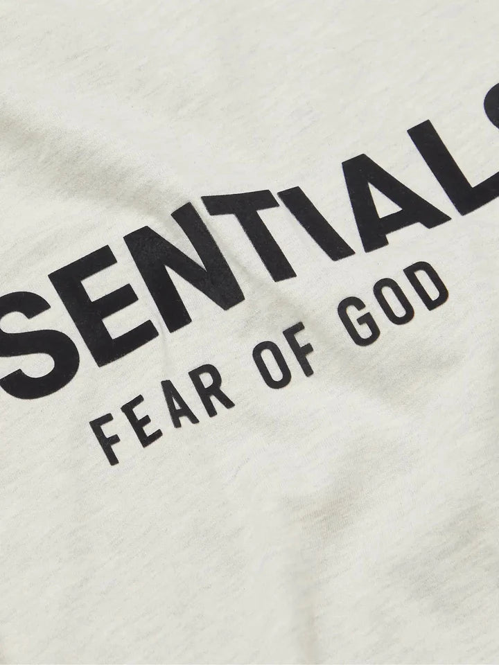 ESSENTIALS FEAR OF GOD SS22 LIGHT HEATHER OATMELA SHORTS AND TEE SET - M SNEAKERS